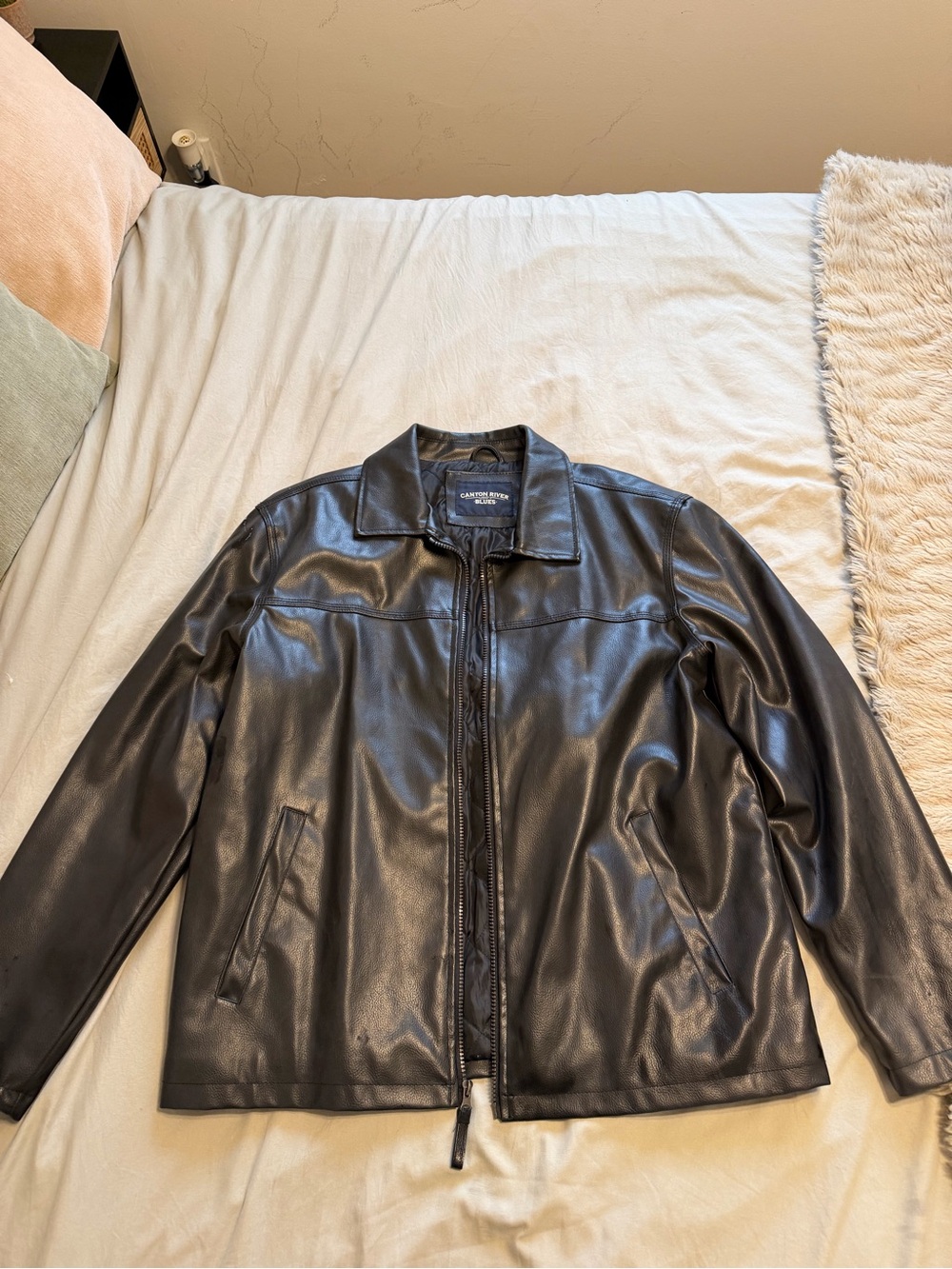 Canyon River Blues Black Bomber-Style Zip Leather Jacket